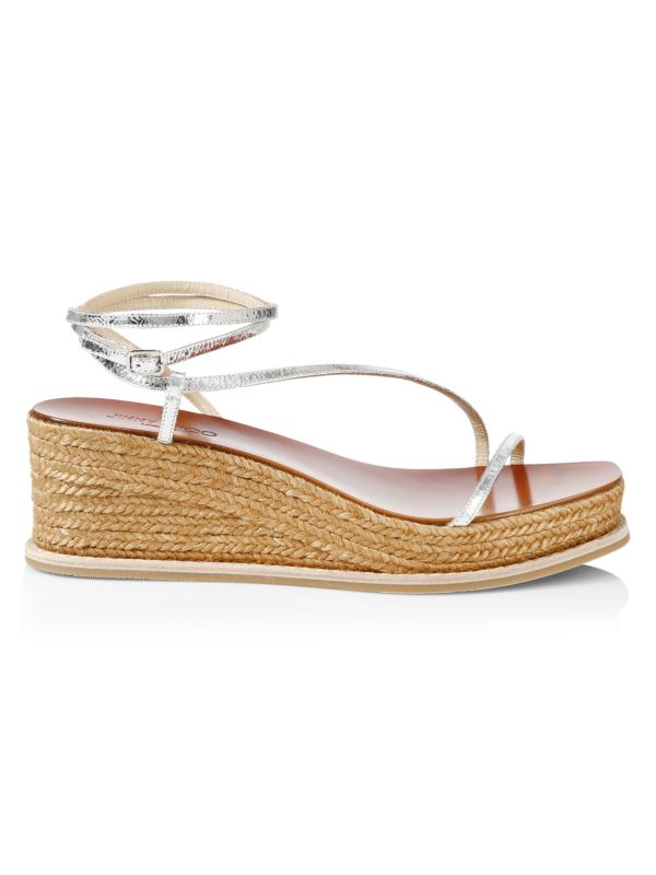 Jimmy Choo Drive Metallic Satin Leather Espadrille Wedge Sandals